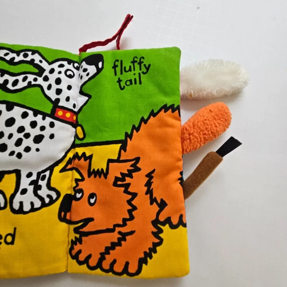 Jellycat Puppy Tails Soft Cloth Book Crinkle Sound Cover Sensory Touch & Feel